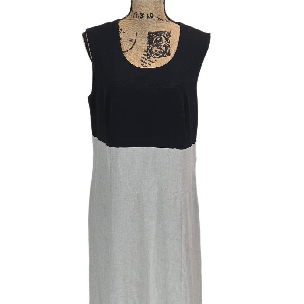 Vintage 90s Colorblock Sleeveless Maxi Column Dress 18 Black Gray USA Made 18‎